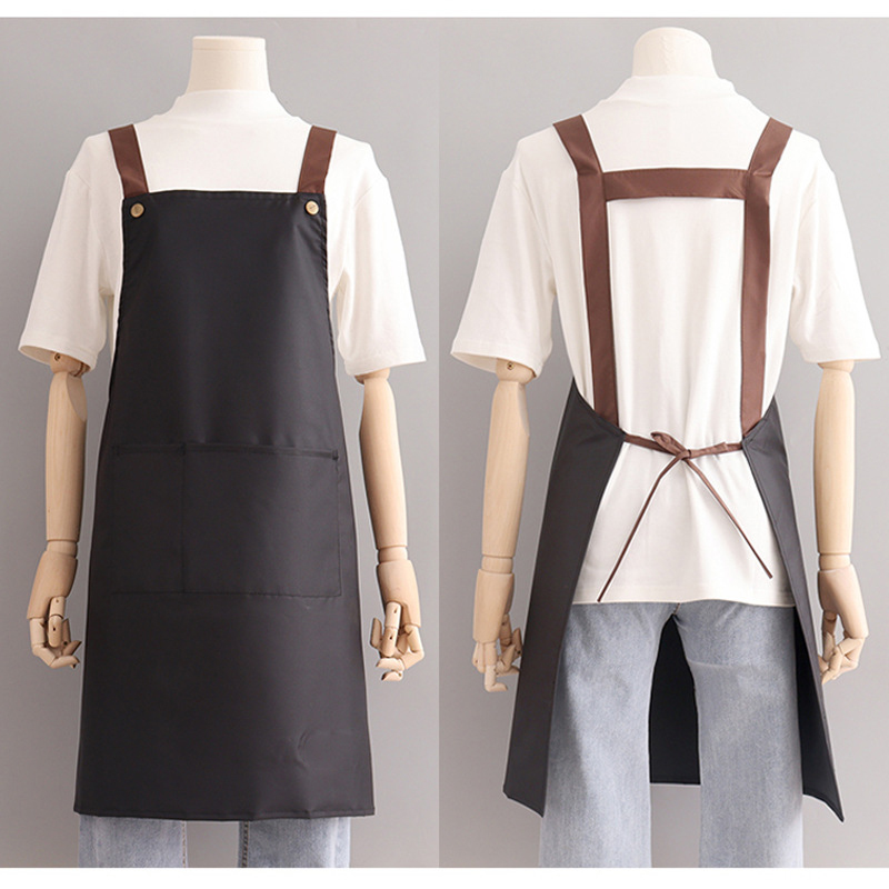 Durable Cotton Bib Apron for Hairdressers Chefs Kitchen Server Custom Logo Printed Waterproof Canvas Pockets Restaurant details