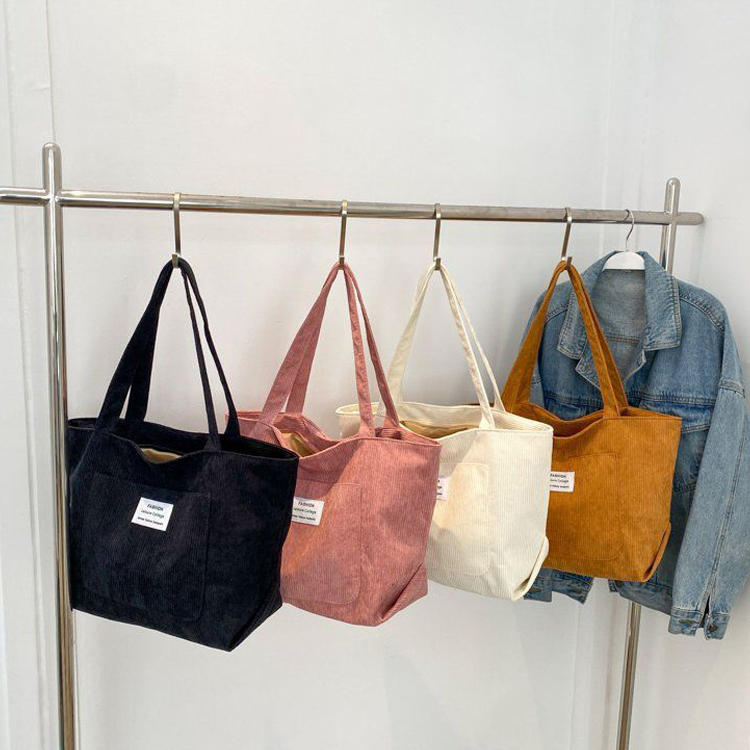 Eco Cyfoes Ailgynhyrchadwy Ferch Bach Mawr Shopper Corduroy Totes Llawr Bags â Logo Argraffu Custom
