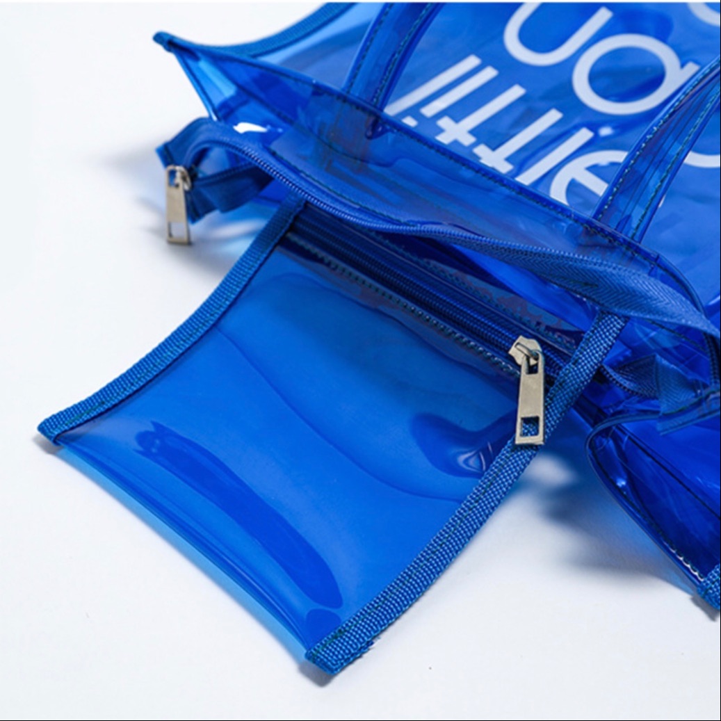 High Quality Custom Fashion Eco Friendly Transparent Little Neon Pink PVC Tote Bag for Women