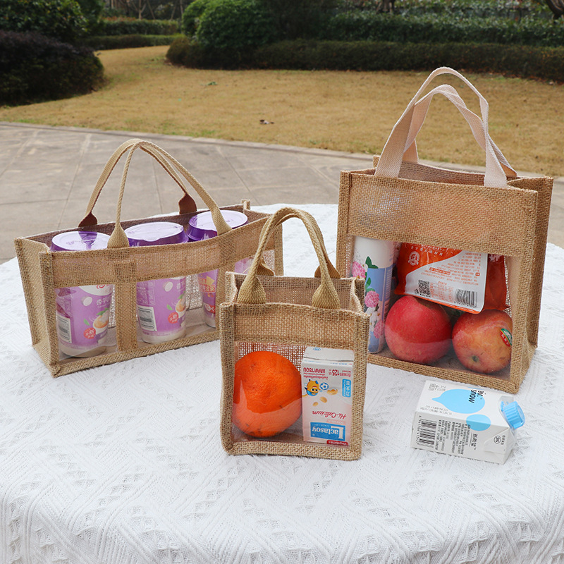 Reusable Transparent Jute Wine Tote Bag Burlap Gift Personalized Packing Wine Dispenser Tote Bag factory