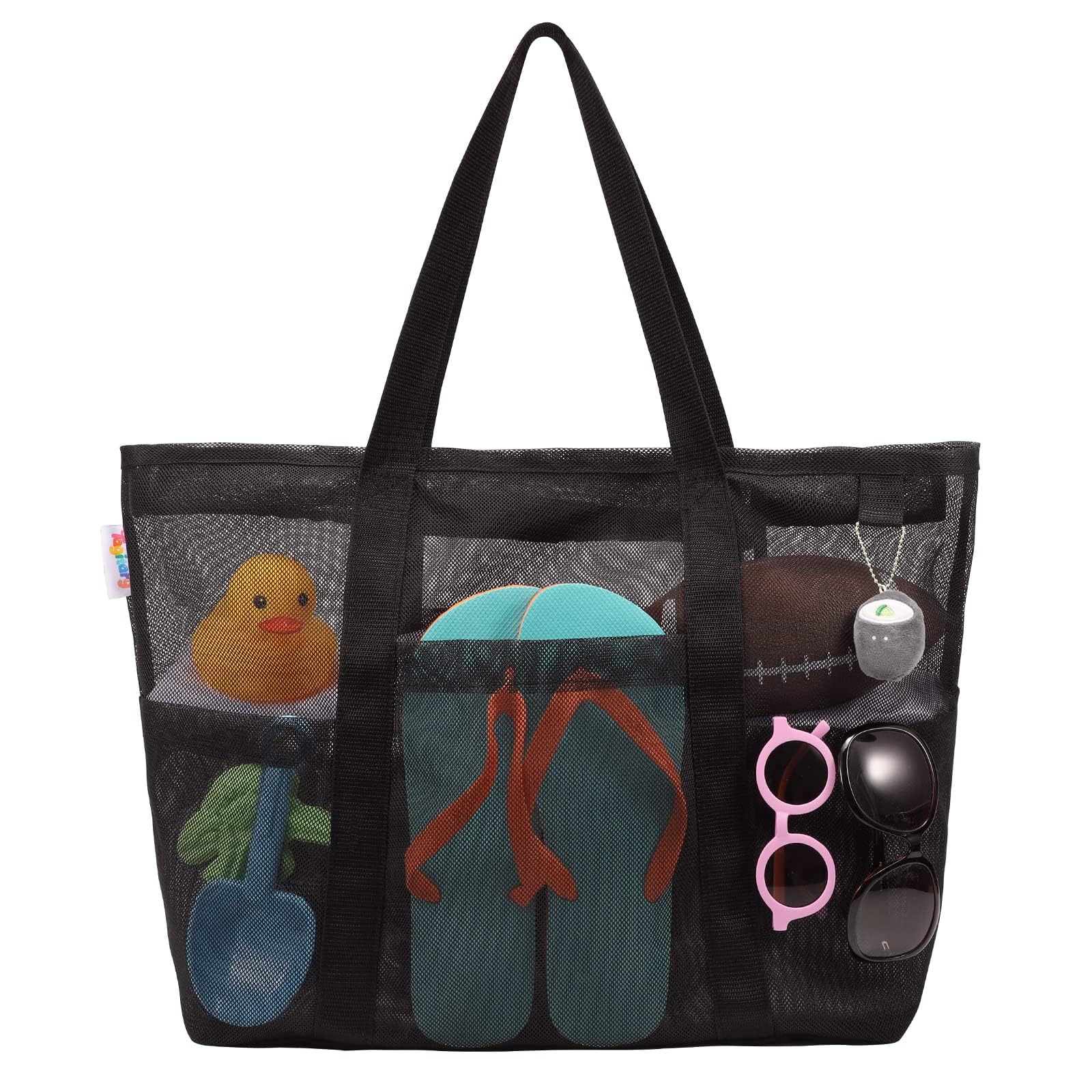 Women's Large Capacity Foldable Summer Travel Shoulder Handbag Zipper Pocket Beach Tote Bag for Shopping Mesh Design factory