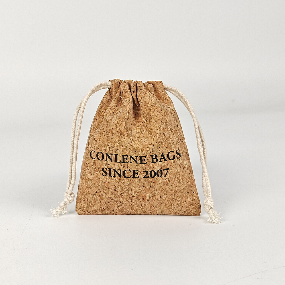 Small Custom Logo Cork Drawstring Gift Bag Promotional Purses and Wallets with Letter Pattern