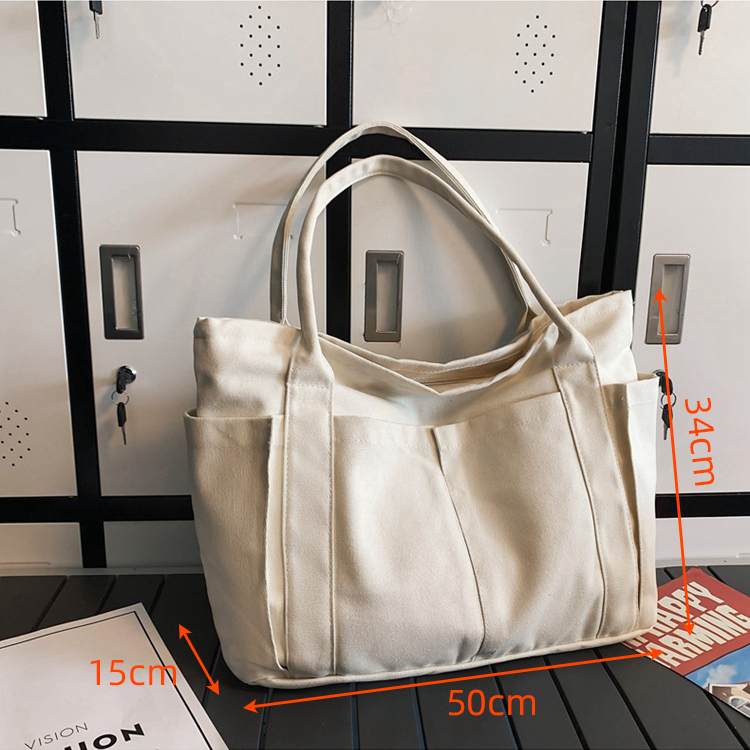 Budget Custom Large Cotton Canvas Yacht Tote Bag 100 Recycled Cotton Canvas Bag With Tow Pockets