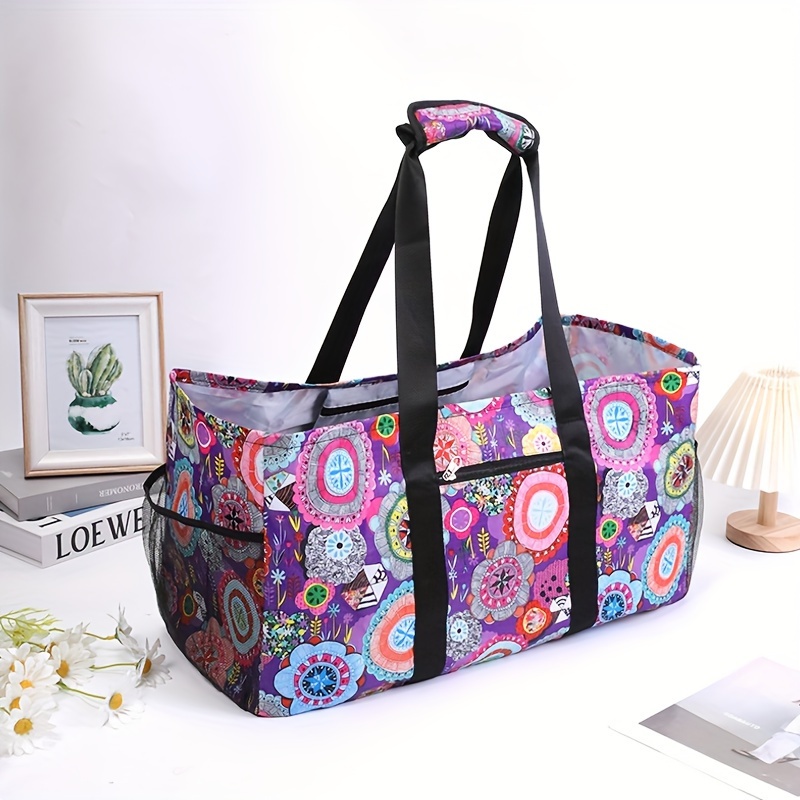 High Quality Large Floral Oxford Fabric Tote Bag Foldable Spacious Storage Shopping Bag