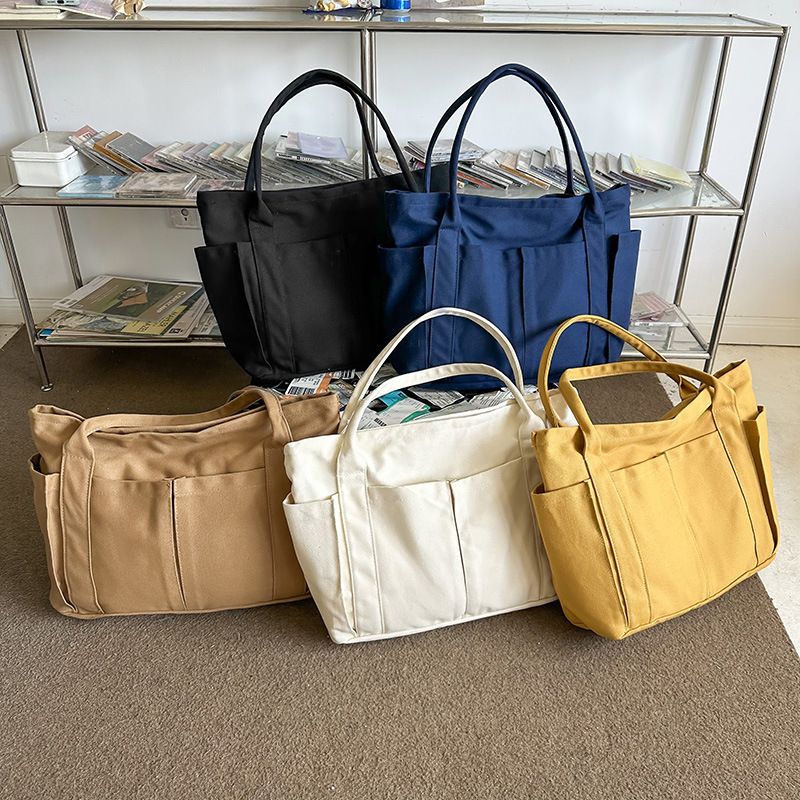 Budget Custom Large Cotton Canvas Yacht Tote Bag 100 Recycled Cotton Canvas Bag With Tow Pockets