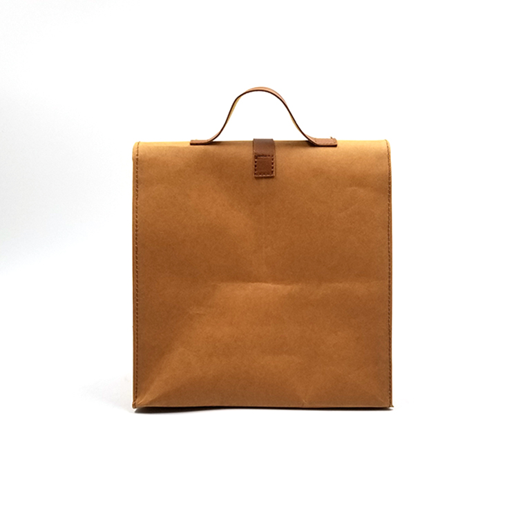 Factory Extra Bulk Ladies Washable Kraft Paper Bag with Leather Handle
