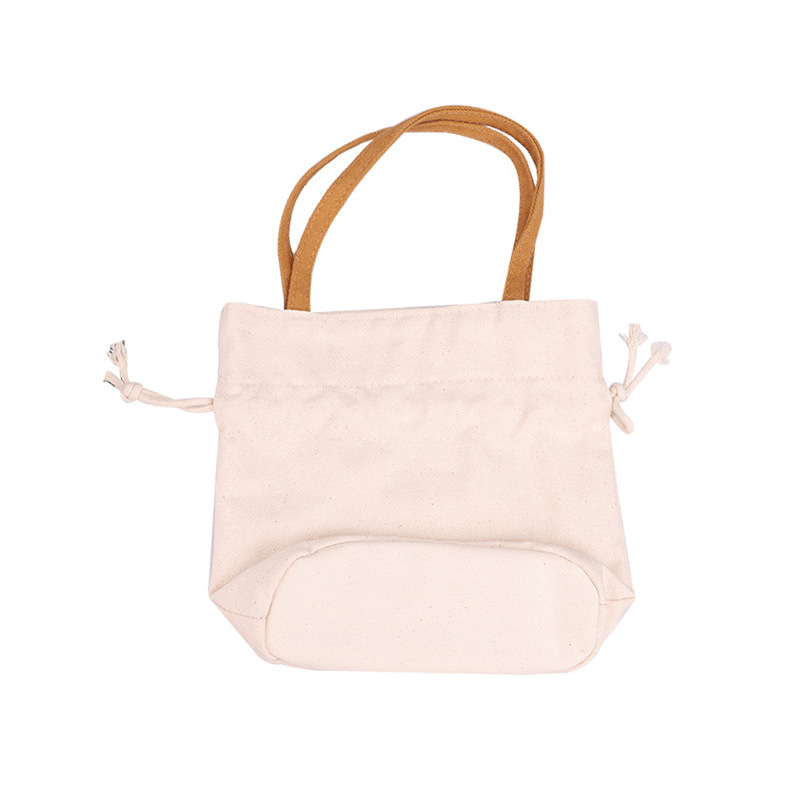 Solid Color Artistic Canvas Tote Bag with Simple Drawstring Design Mini Mobile Phone Key Storage Fashionable Letter Pattern