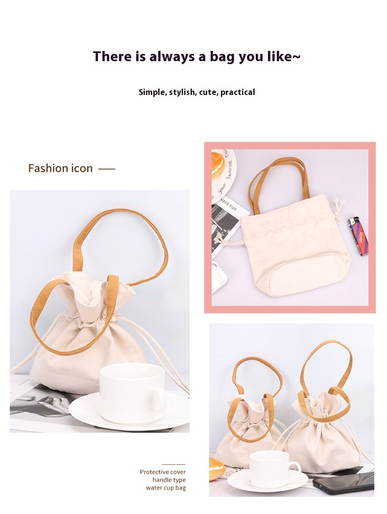 Solid Color Artistic Canvas Tote Bag with Simple Drawstring Design Mini Mobile Phone Key Storage Fashionable Letter Pattern factory