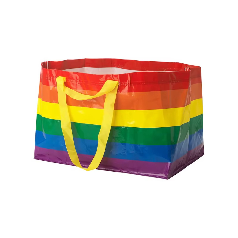 Customized Logo PP Woven Bag Durable Double Handle Colorful Striped Pattern Latest Trends
