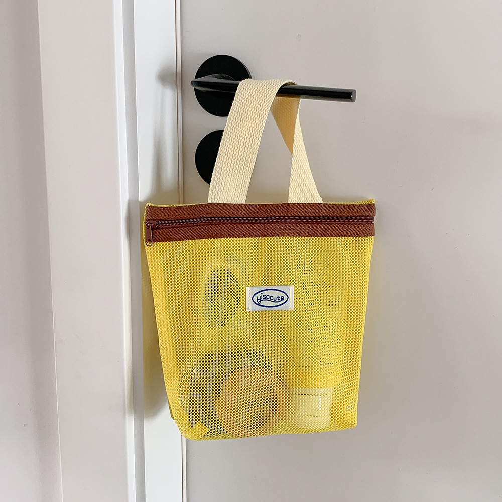 Women's Color Customized Summer Mesh Small Portable Foldable Polyester Bag Toiletry Tote Beach Bag manufacture