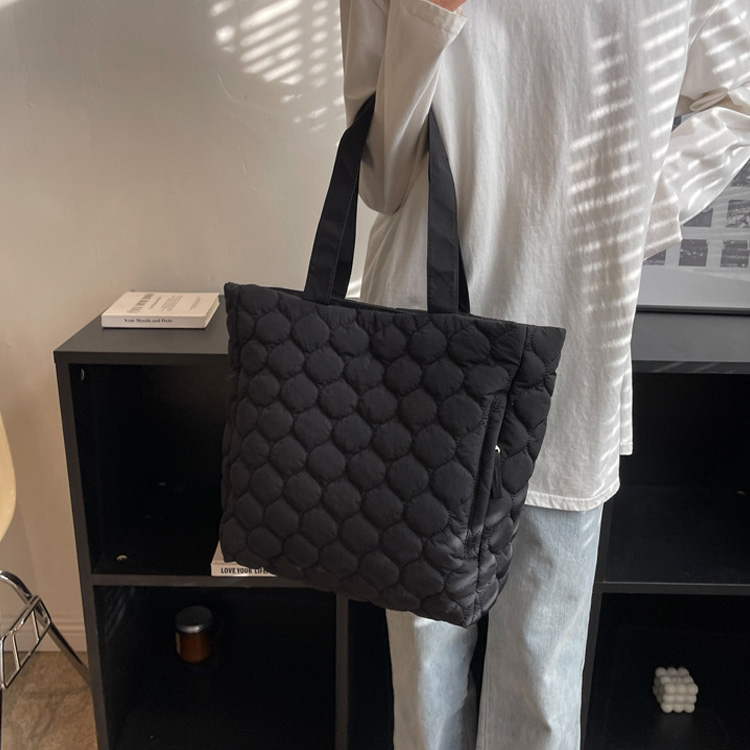 Women's Lightweight Quilted Puffer Tote Bag Cotton Padded Shoulder Handbag with Two Handles Open Closure factory