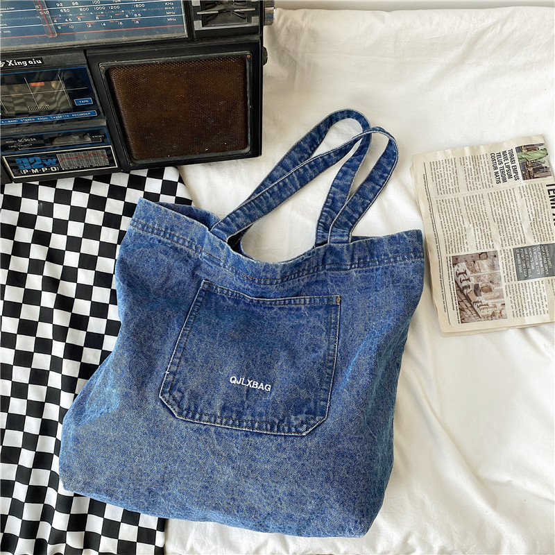 Wholesale Ladies Casual Large Denim Shopping Tote Bags Custom Women Denim Shopper Bags details