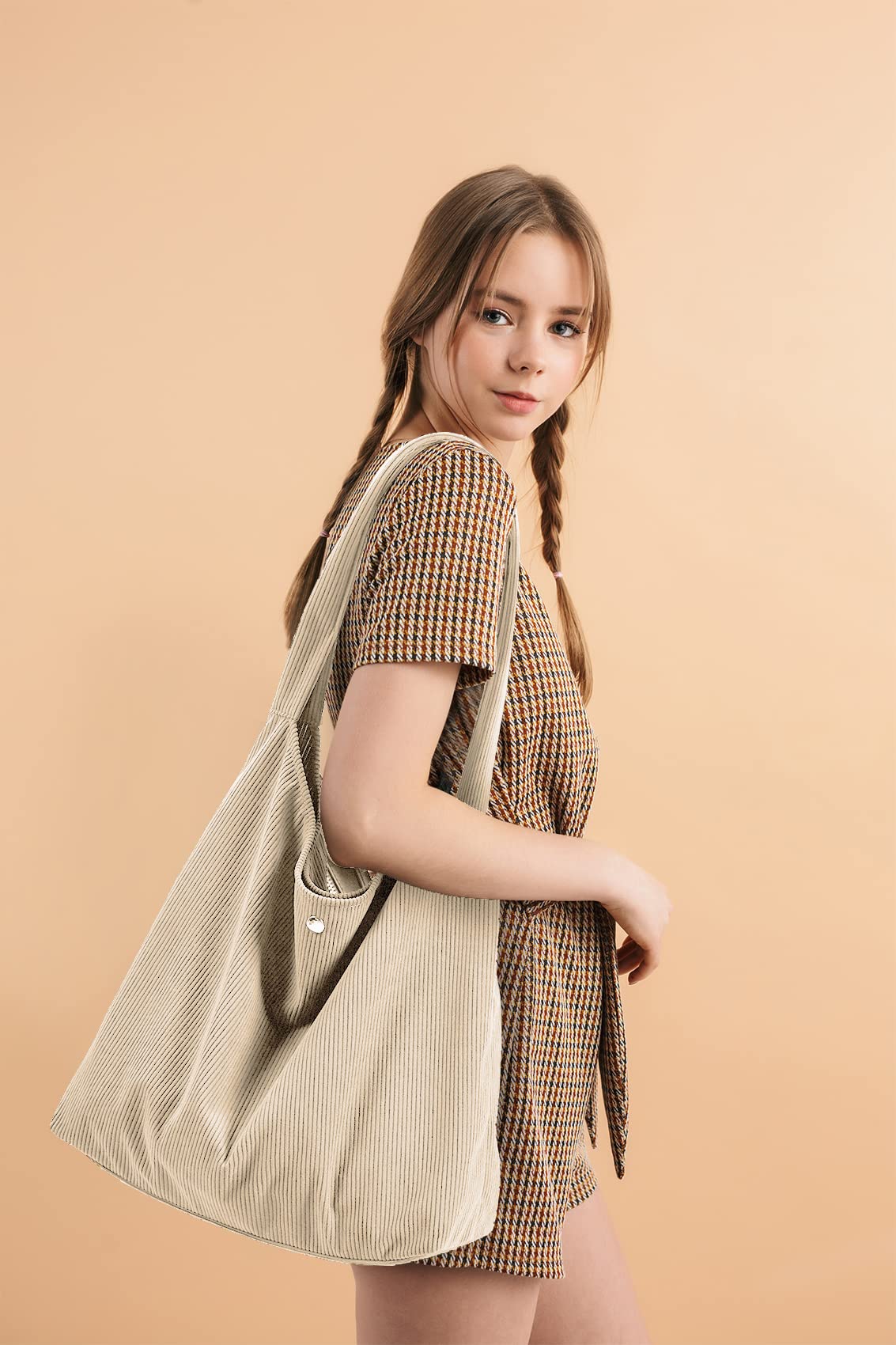 Wholesale Korean New Product Material OEM Fashion Reusable Shoulder Corduroy Tote Bag With Pocket