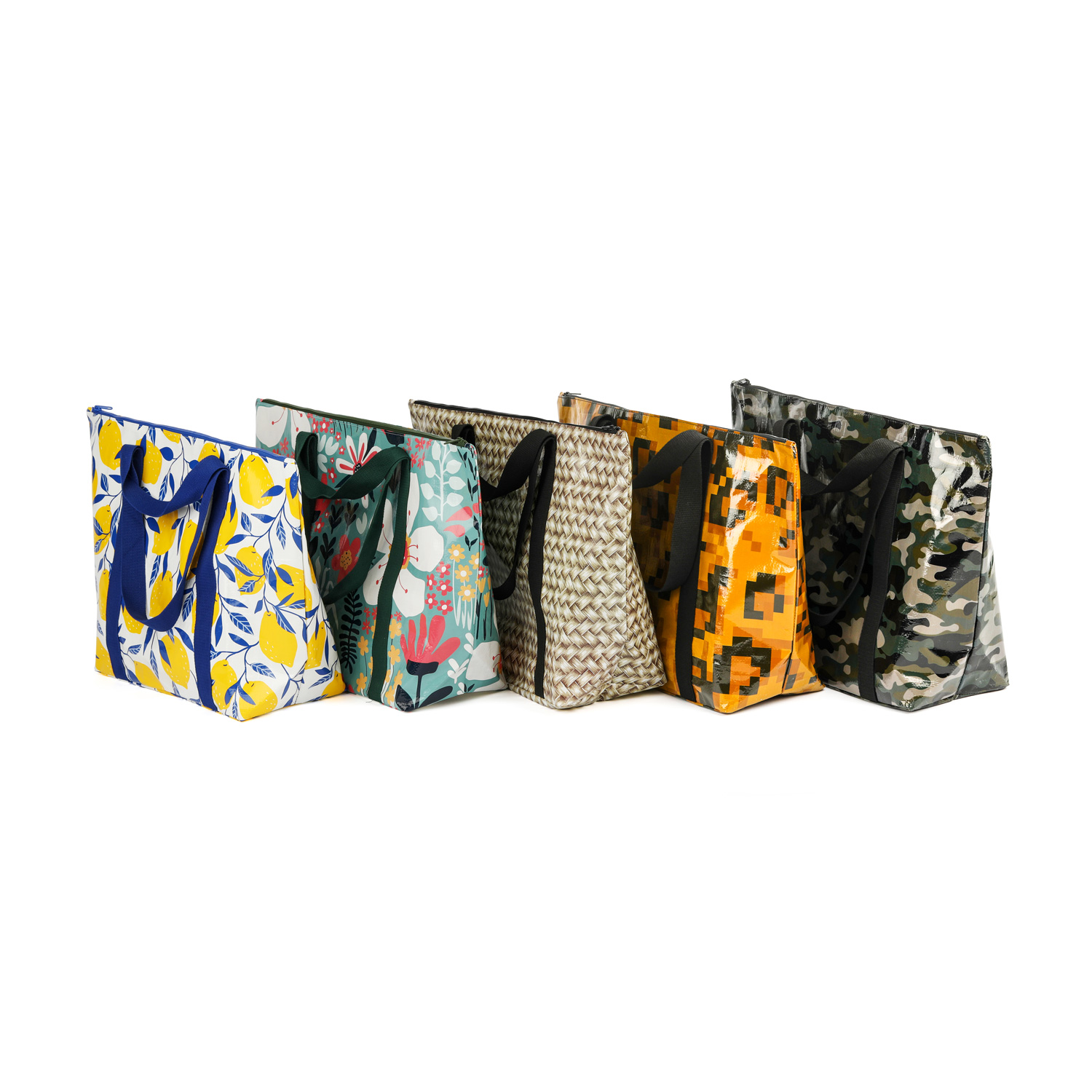 Waterproof Recycled Double Handle Shopping Bags with Laminated PP Woven Zipper Tote Promotional Pattern Letter Design details
