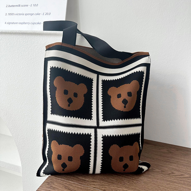 product washable soft durable casual chic tote bag fly knitting tote small size open closure polyester knitted fabric bag-2
