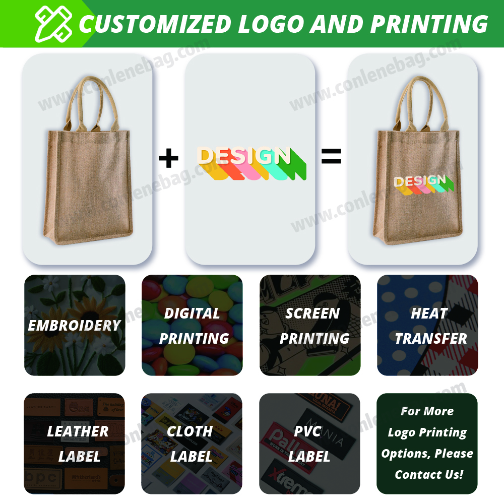 Wholesale Custom Printed Logo Portable Wedding Gift Tote Bags Hessian Linen Jute with Cotton Rope Handle and Transparent Window