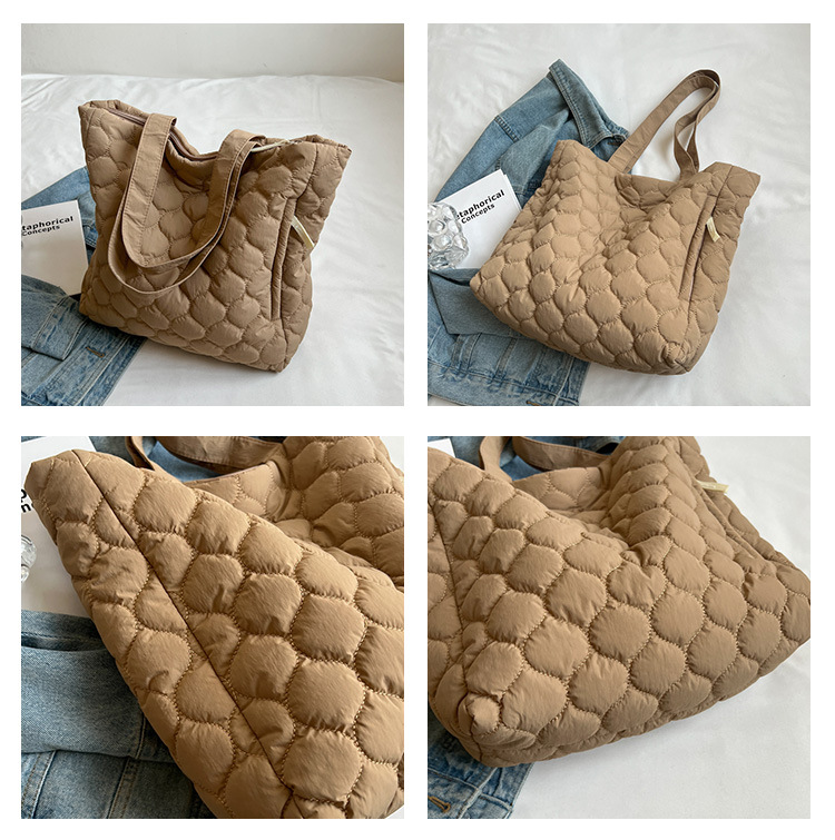 Women's Lightweight Quilted Puffer Tote Bag Cotton Padded Shoulder Handbag with Two Handles Open Closure manufacture