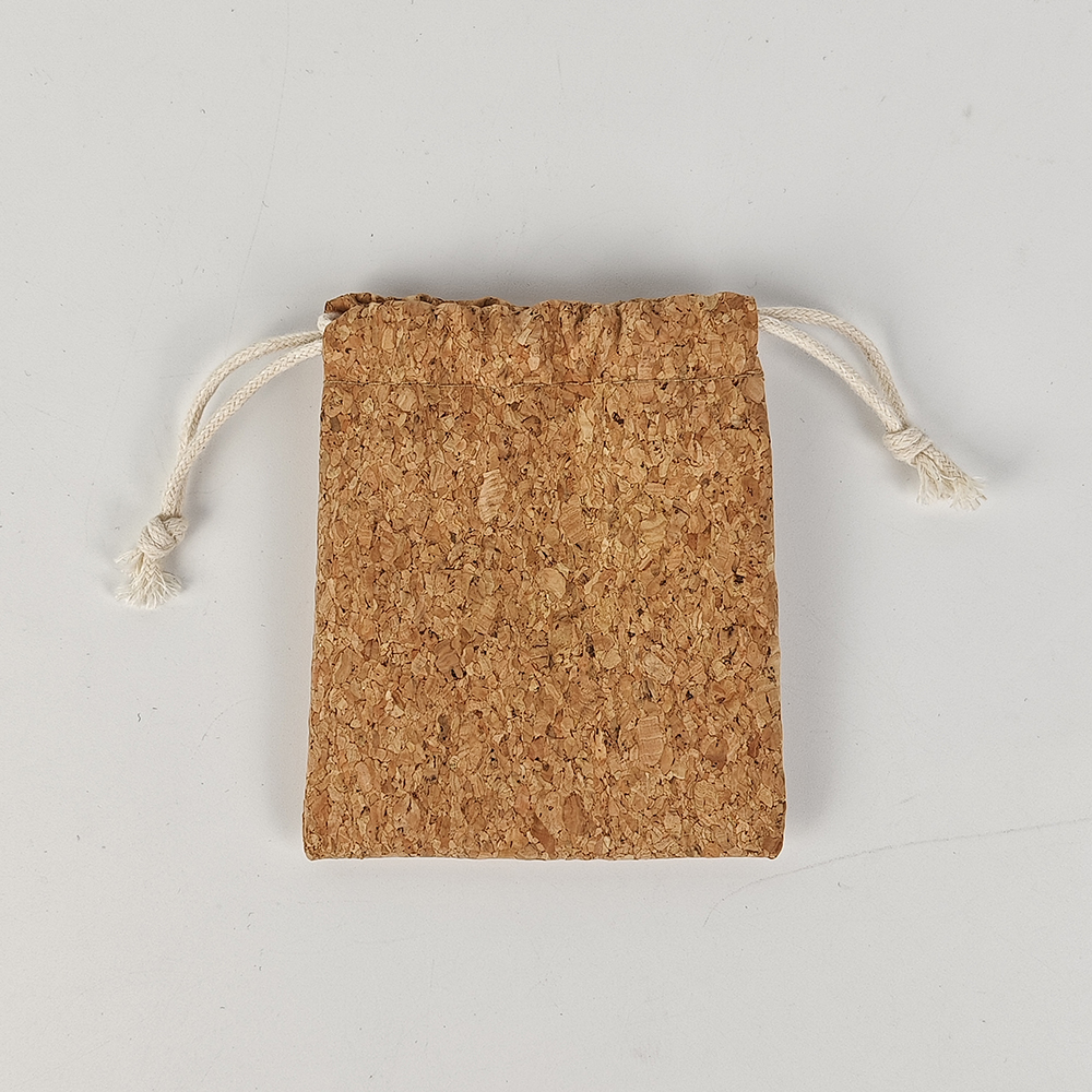 Small Custom Logo Cork Drawstring Gift Bag Promotional Purses and Wallets with Letter Pattern details