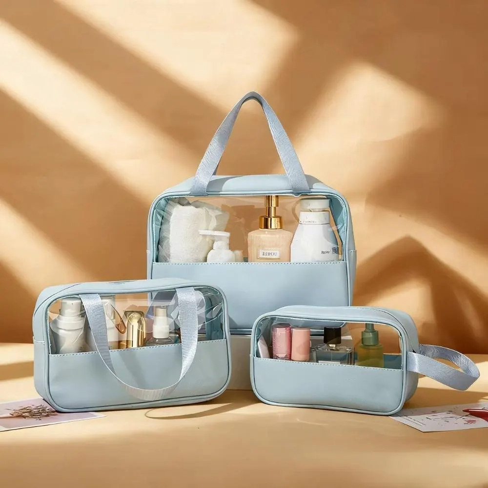 New Style Transparent Toiletry Cosmetic Bag Women Portable Travel Cosmetic Storage Makeup Brush Bag Large Capacity Wash Bag