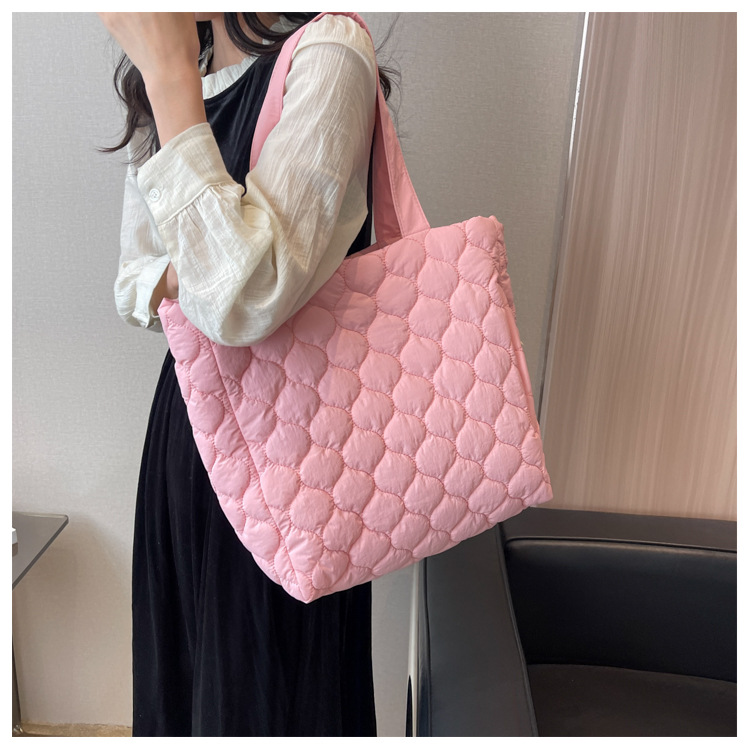 Women's Lightweight Quilted Puffer Tote Bag Cotton Padded Shoulder Handbag with Two Handles Open Closure