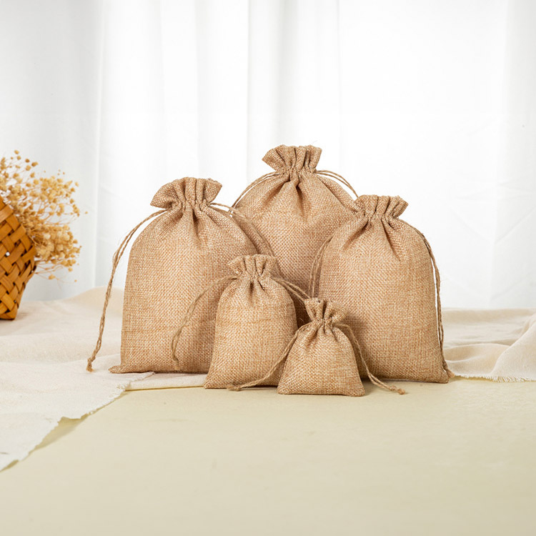 Custom Size Drawstring Gift Jewelry Storage Jute Draw String Bags Jute Pouch String Bag