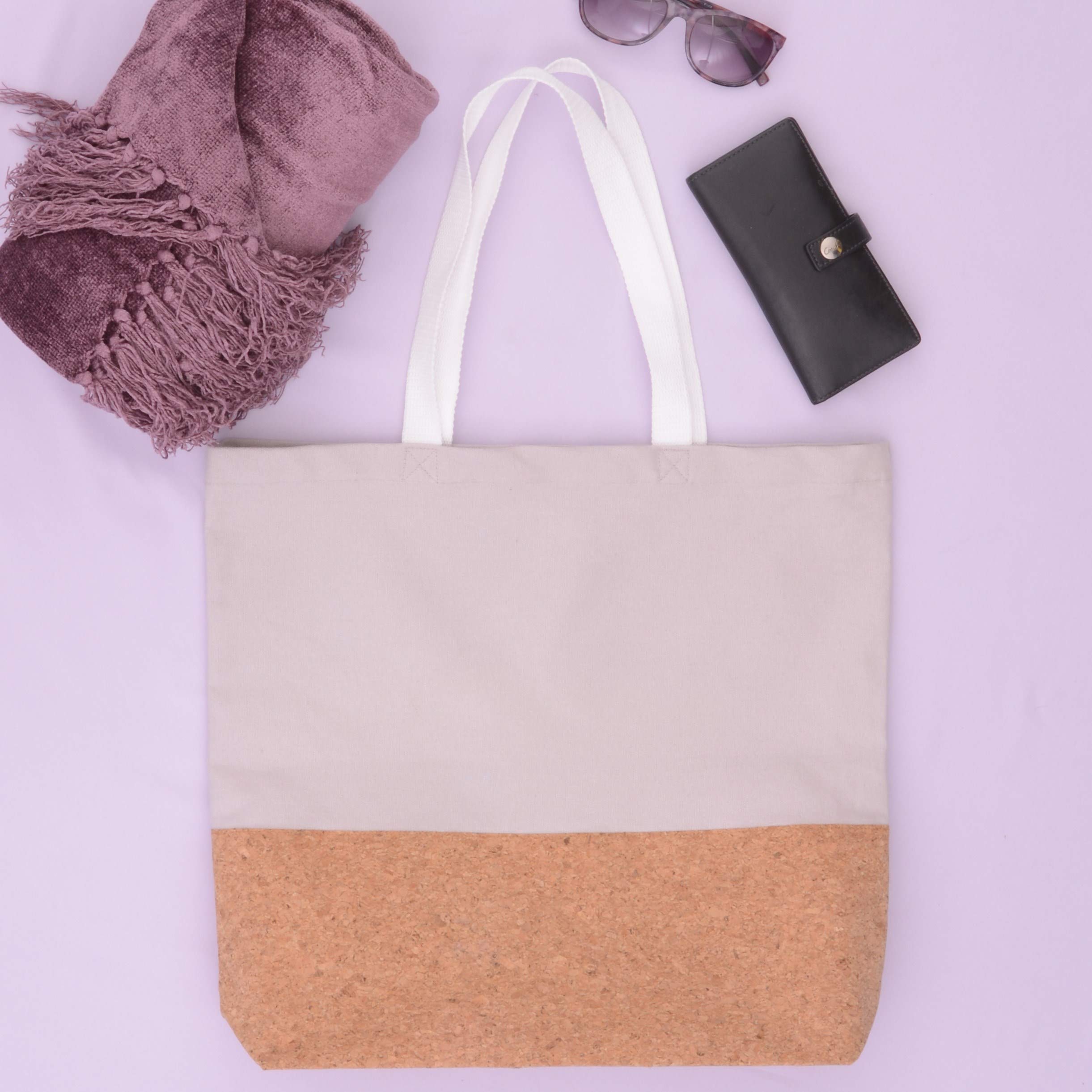 Promotional Cork Tote Bag Unique Gift Fashion Unisex Eco Friendly Cotton Canvas Wood Grain Cork Shopping Bag details