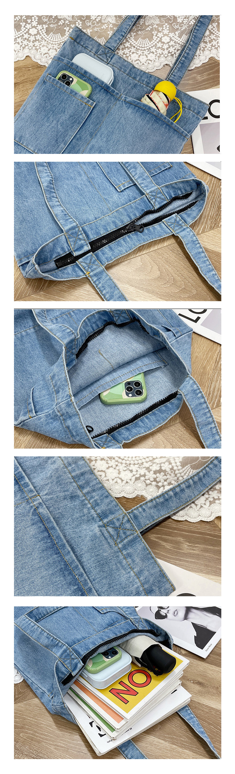 Wholesale Ladies Casual Shoulder Bag Denim Jeans Bags Women Denim Tote Bags manufacture