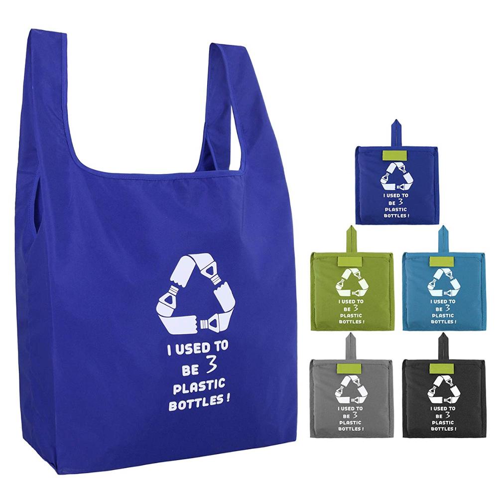 Wholesale Eco Friendly RPET Foldable Polyester Tote Shopping Bag Custom Reusable Grocery Bag