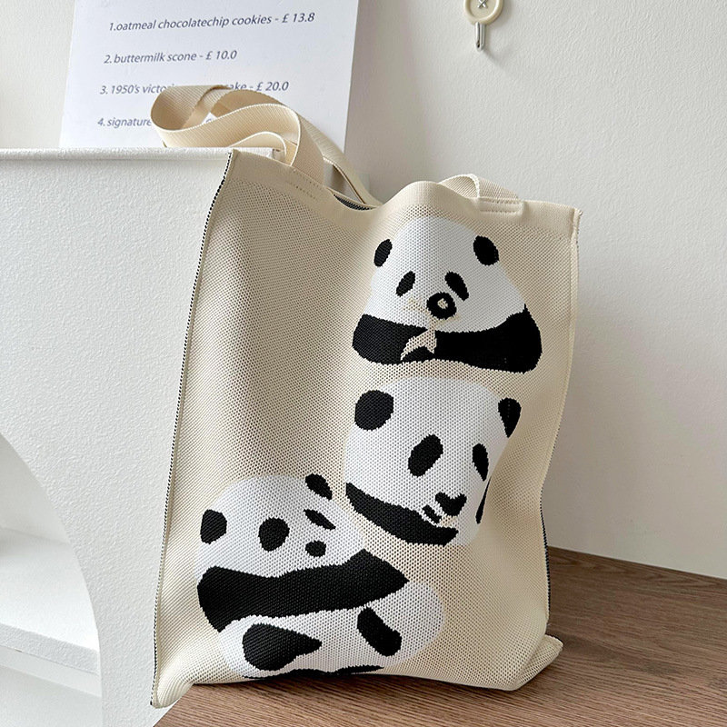 product washable soft durable casual chic tote bag fly knitting tote small size open closure polyester knitted fabric bag-3