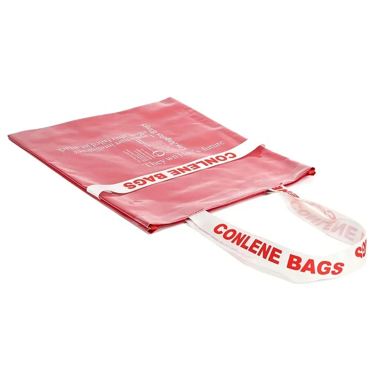 Custom Red PVC Tote Shopping Bag with Clear Logo Print Letter Pattern Type