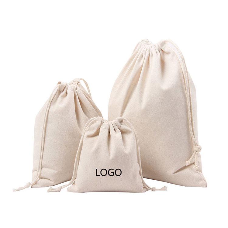 Custom Logo Small White Organic Canvas Bags Drawstring Cotton Bag
