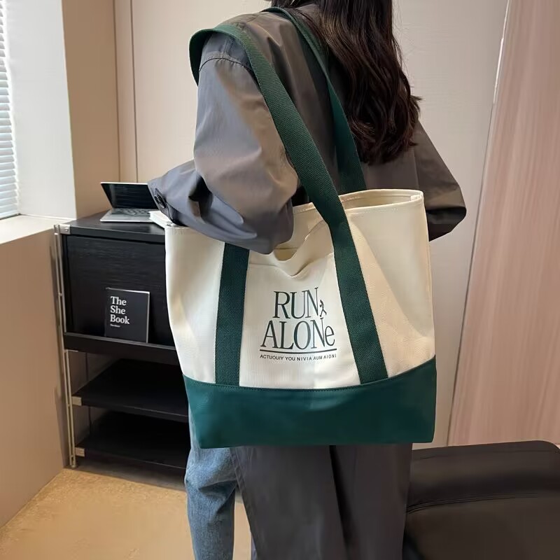 Eco-Friendly Custom 12 Oz Fabric Tote Bag with Colour Handle Recycled Canvas Digital Print for Grocery Shopping