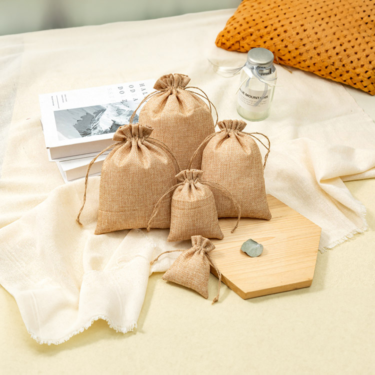Custom Size Drawstring Gift Jewelry Storage Jute Draw String Bags Jute Pouch String Bag factory