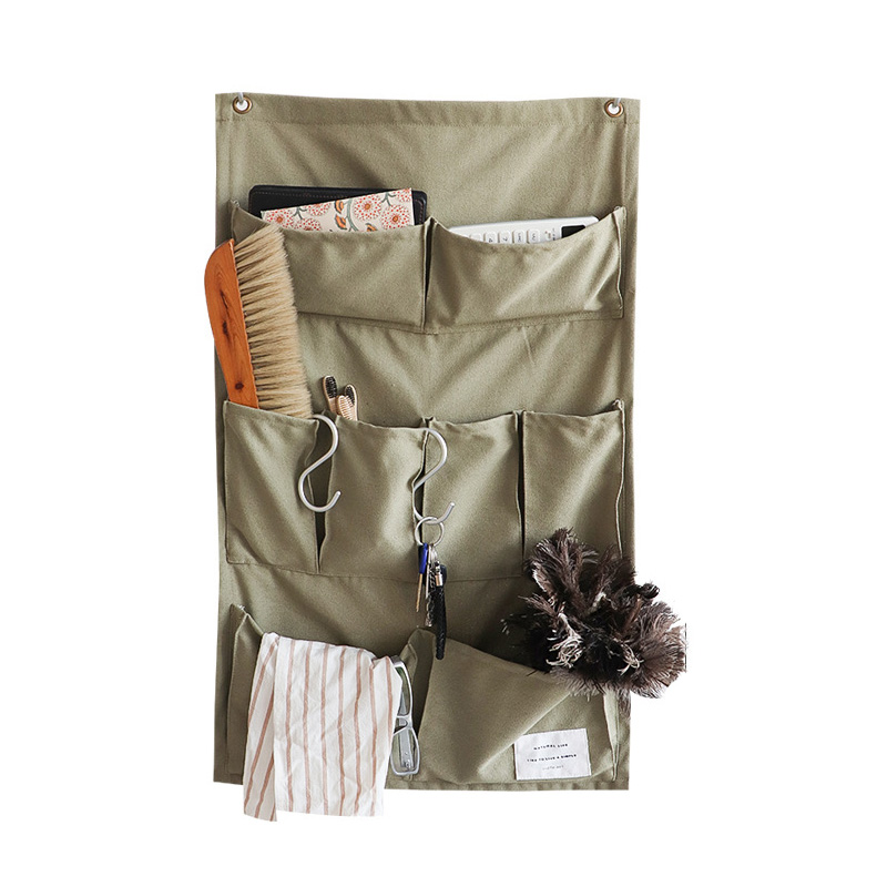 Customized Grid Pattern Cotton Pockets Door Back Storage Organizer Fabric Wall Hanging Storage Bags factory