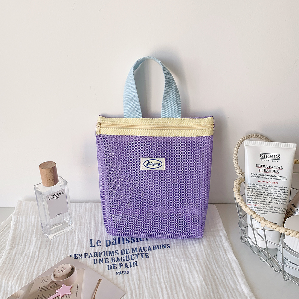 Women's Color Customized Summer Mesh Small Portable Foldable Polyester Bag Toiletry Tote Beach Bag manufacture
