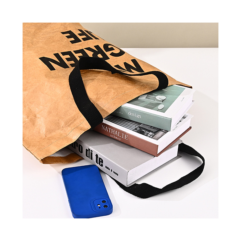Custom Durable Waterproof Reusable Washable Brown Tote Paper Beach Tyvek Shopping Bag details