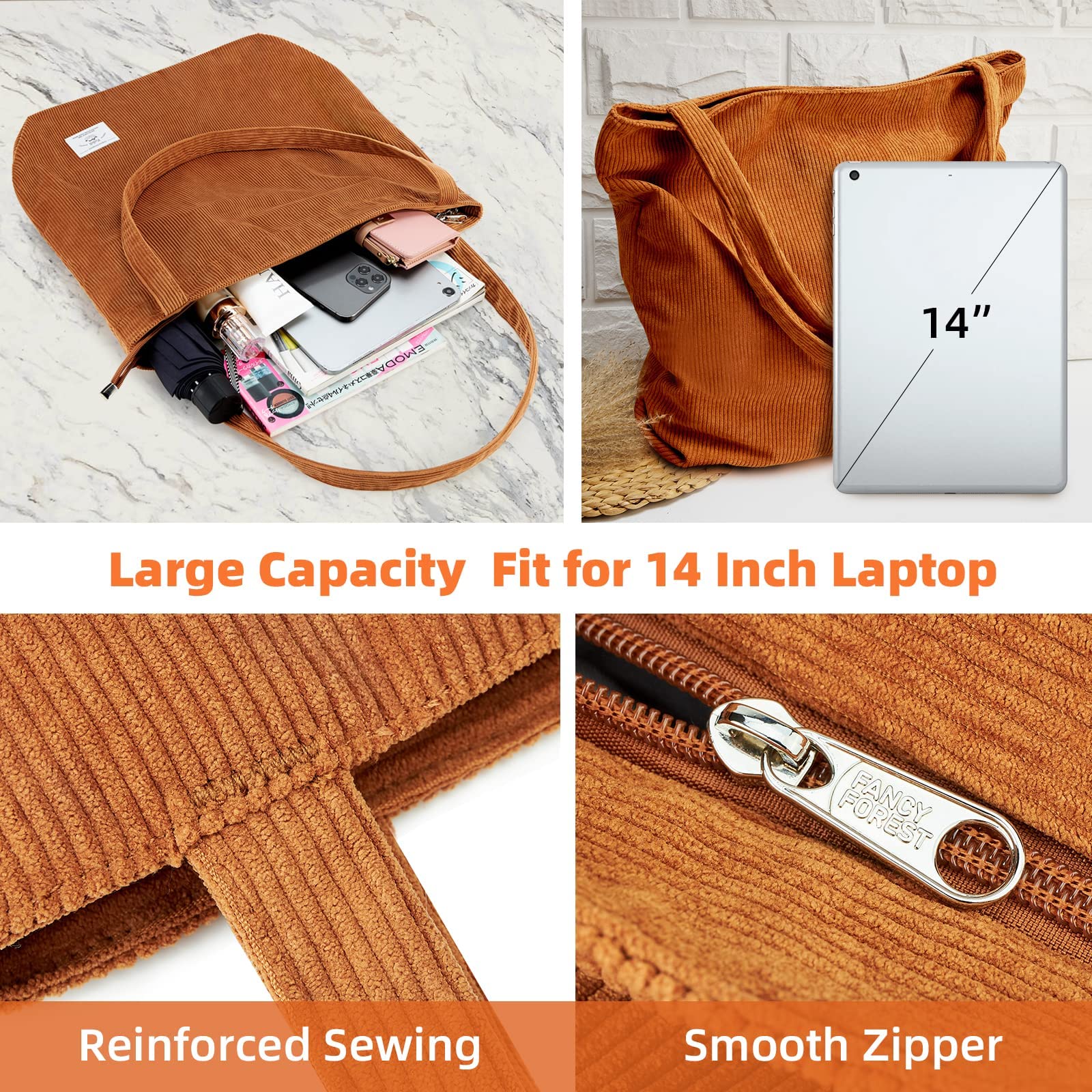 Canvas Shoulder Corduroy Tote Bag for Women Girl Cord Purse With Inner Pocket for Work Beach Lunch Travel supplier