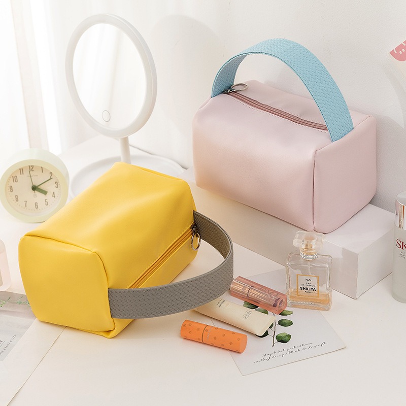 Large Capacity Waterproof Travel Portable Storage Bag PU Zipper Pure Color Cosmetic for Toiletry Bag