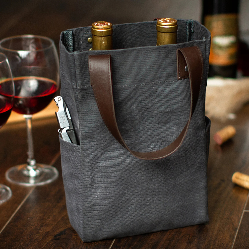 Customized 2-Bottle Wine Gift Bag Personalized Reusable Eco-Friendly Cotton Tote with Sturdy Handles Canvas Material
