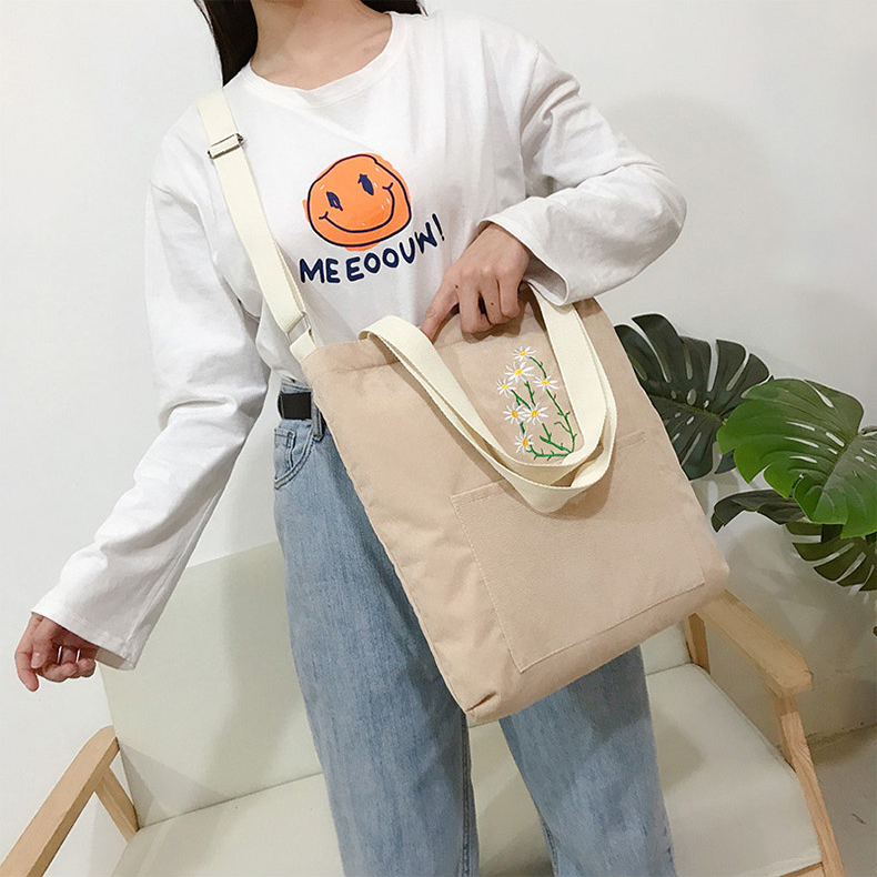 Corduroy Tote Sling Bag Custom Pocket Inside Women Corduroy Crossbody Bag With Zipper