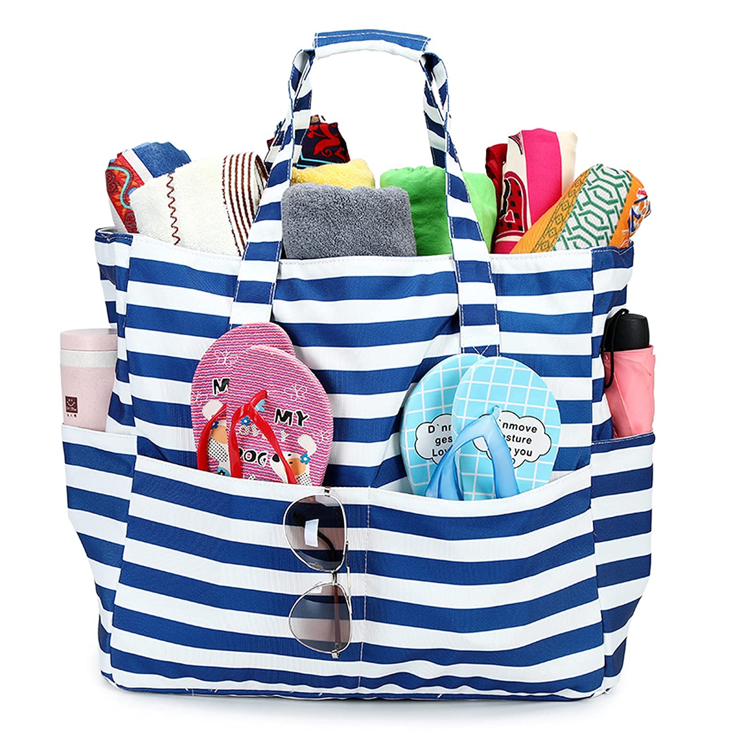 Washable Multi Pockets Beach Bags Personalized Women Waterproof Zipper Beach Tote Bag for Gym Sport Shopping Travel