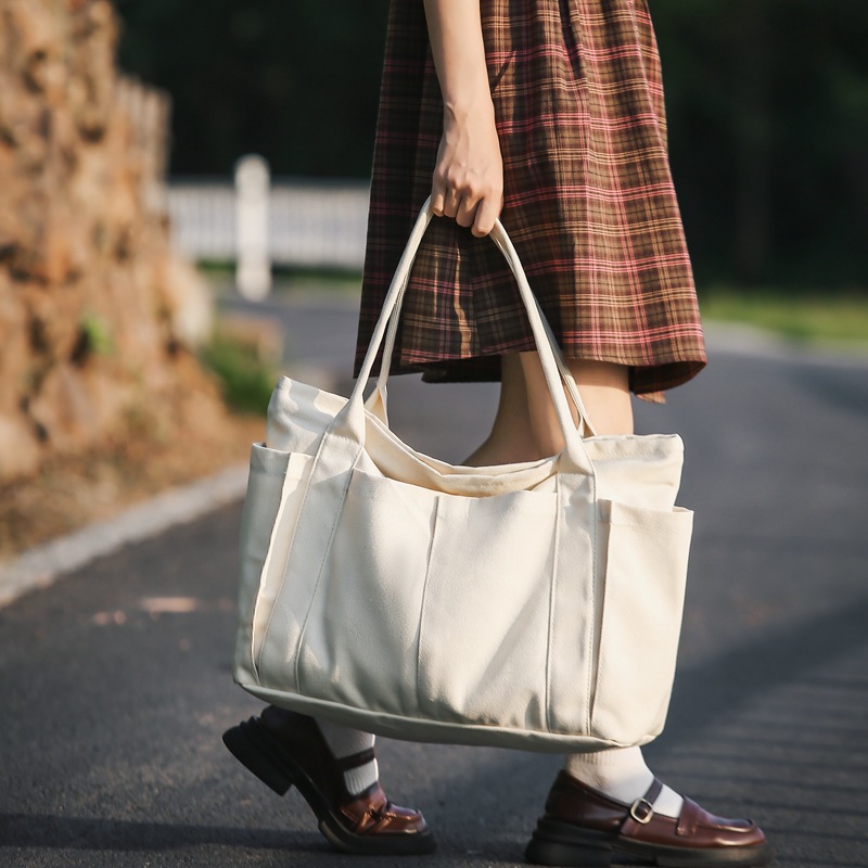 Budget Custom Large Cotton Canvas Yacht Tote Bag 100 Recycled Cotton Canvas Bag With Tow Pockets