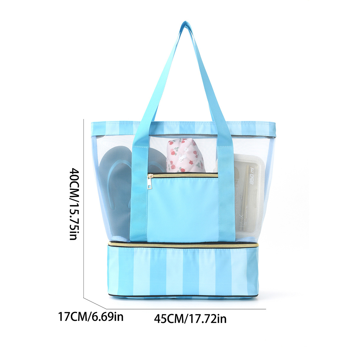 Portable Double-Layer Large Capacity Beach Bag Handheld Travel Storage Swimsuit Waterproof Polyester for Shopping