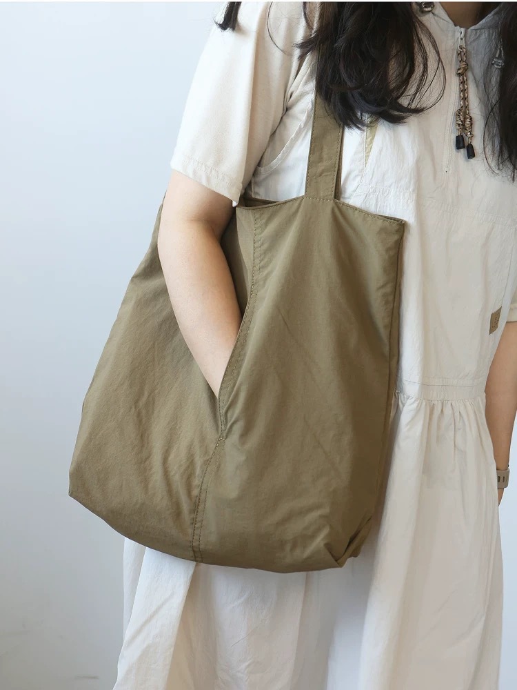 Borse alla moda in nylon e poliestere resistenti, senza logo, borse riutilizzabili per donne, a spalla, con tasca