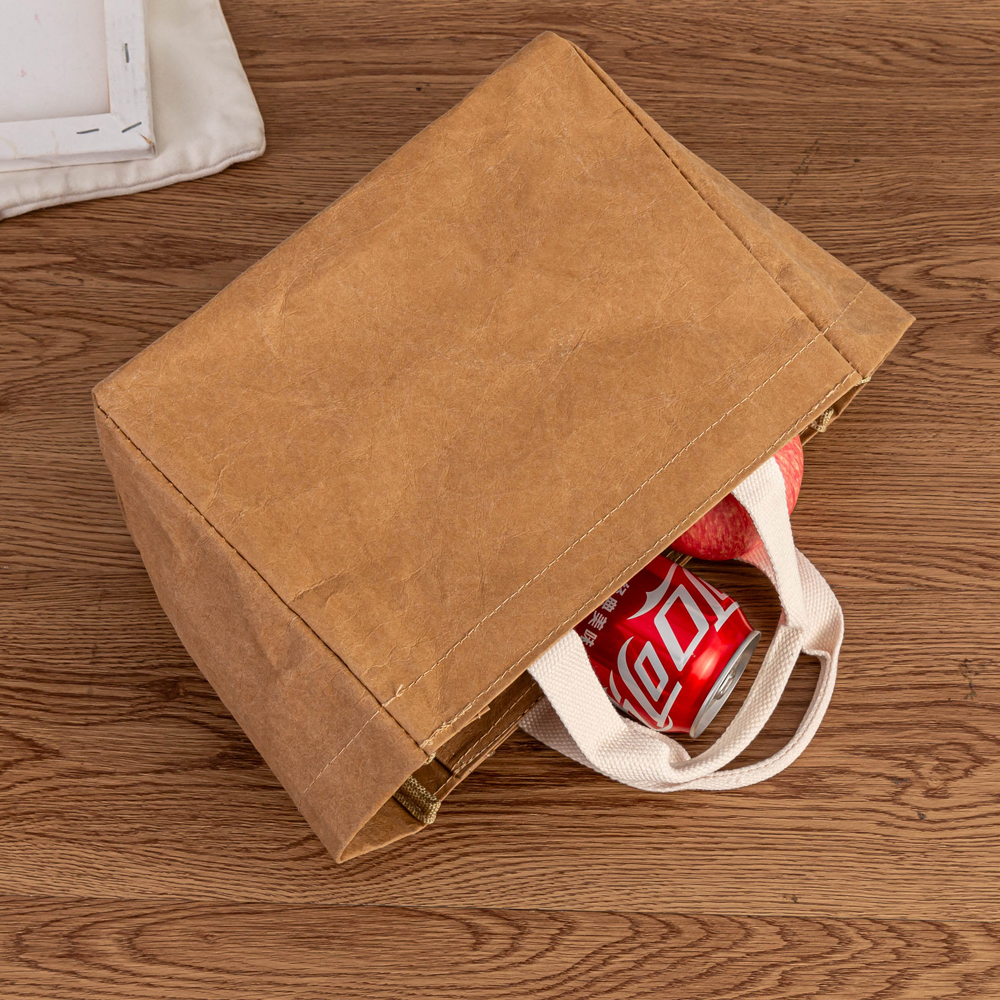 New Fashion Washable Kraft Paper Large Tote Bags With Zipper for Work Lunch Multifunctional Storage