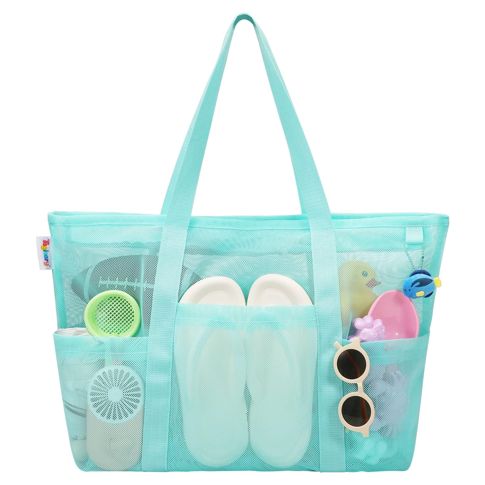 Women's Large Capacity Foldable Summer Travel Shoulder Handbag Zipper Pocket Beach Tote Bag for Shopping Mesh Design