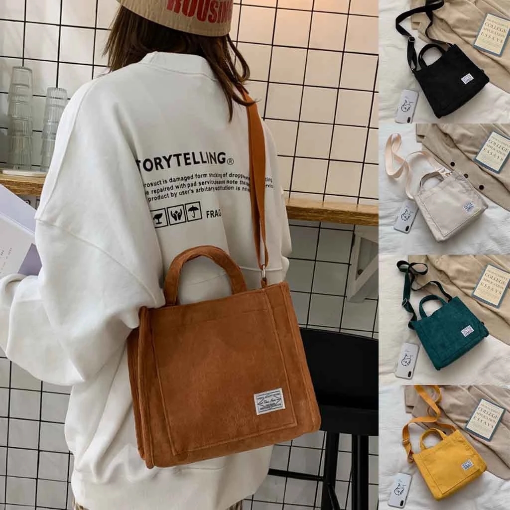 Custom Women Corduroy Canvas Shoulder Bag Eco Messenger Bags Small Casual Cotton Canvas Tote Crossbody Bag