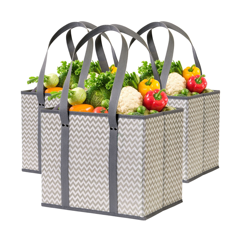 Wholesale Foldable Food Storage Bins with Handles Reusable Shopping Grocery Bags Geometric Pattern Organizer supplier
