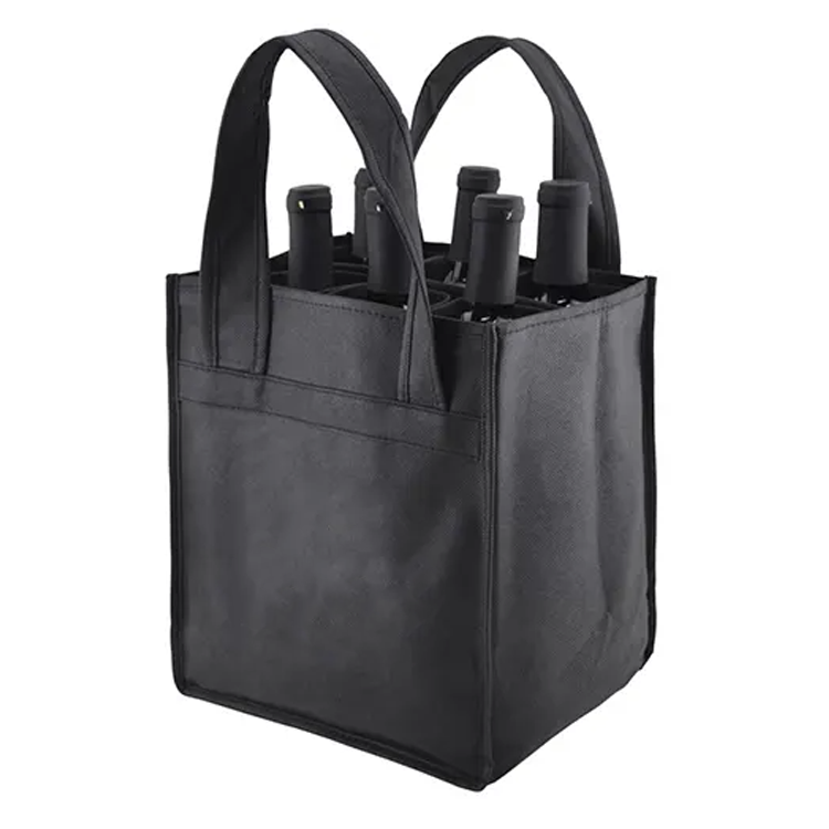Wholesale Bulk Custom Printed Eco-friendly 100% Recycled Non Woven Fabric Durable Shopping Packaging 6-Bottle Wine Tote Letter factory