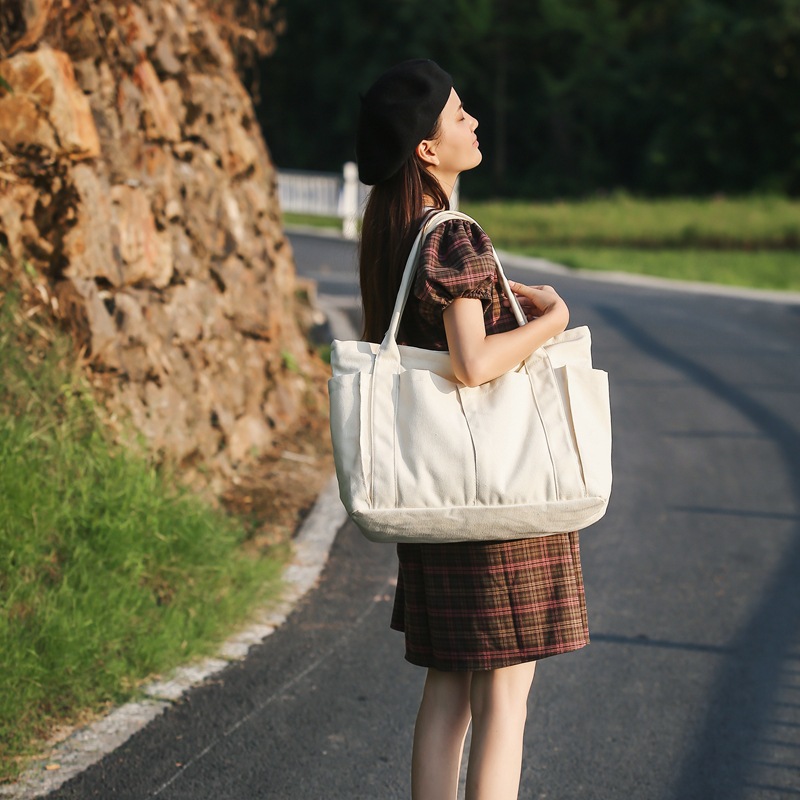 Budget Custom Large Cotton Canvas Yacht Tote Bag 100 Recycled Cotton Canvas Bag With Tow Pockets